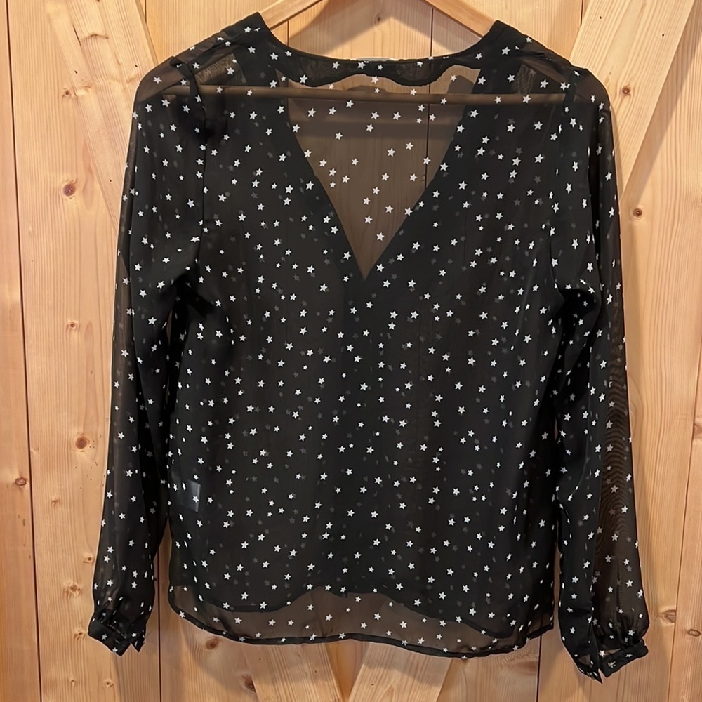 Superdown Long Sleeve Button Down Sheer Star Top … - image 2